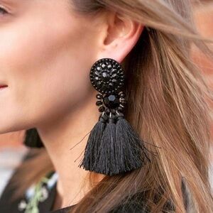 Ethnic Boho Tassel Black Earrings